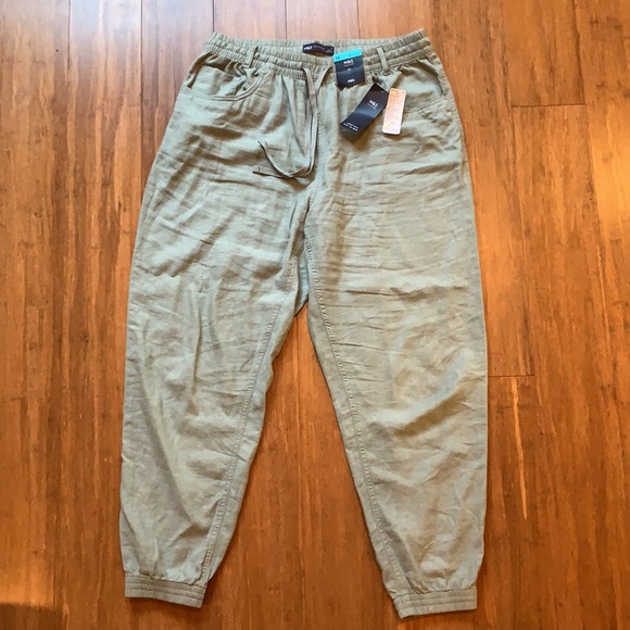 Marks and Spencer Linen Rich Khaki Jogger Trousers - Picture 2 of 7